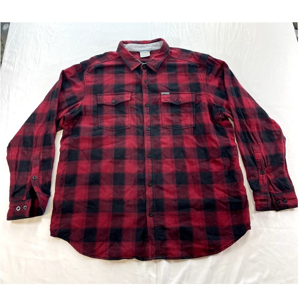 Columbia Men's Flare Gun Stretch Flannel Shirt Red & Black Sz 2XL
